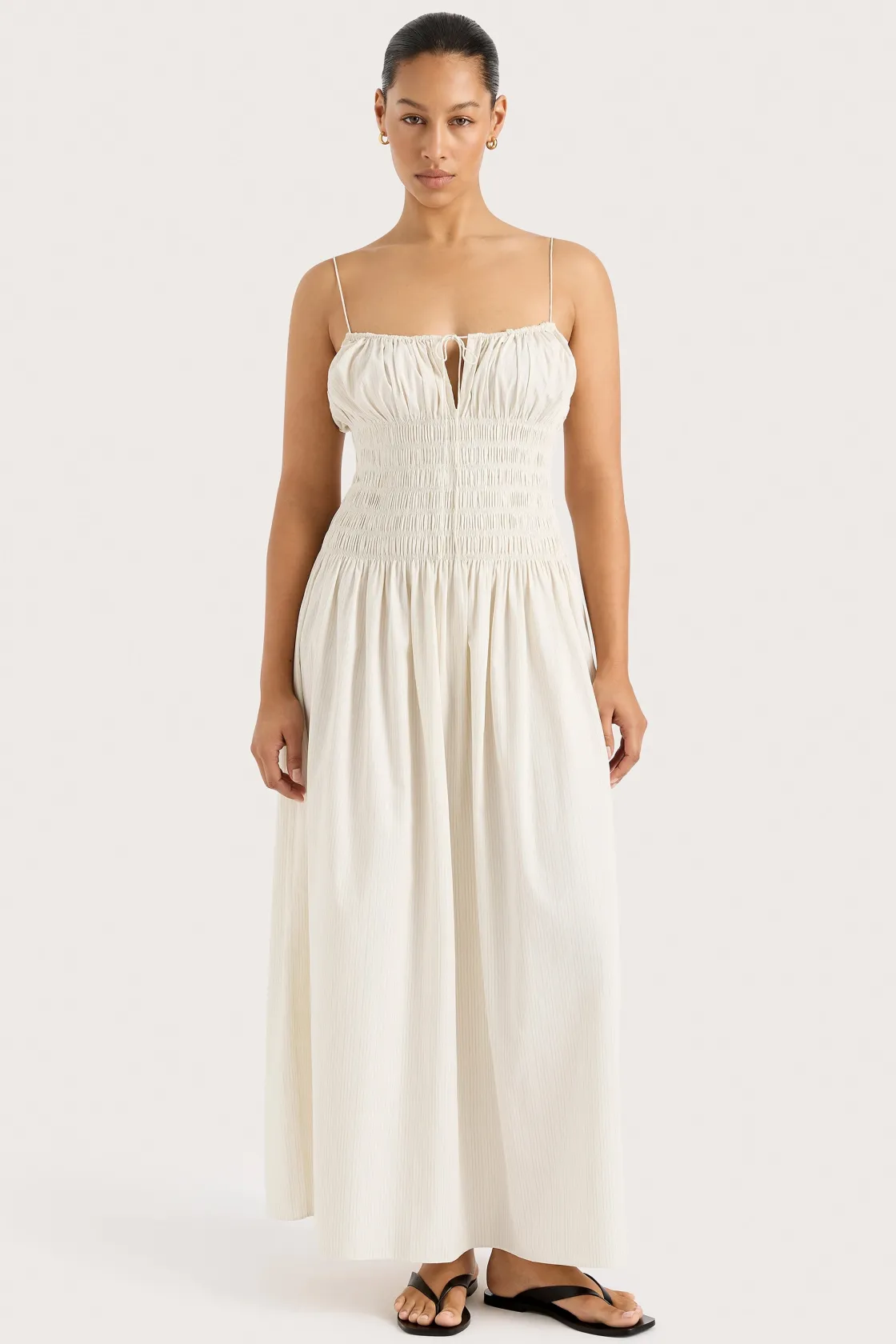 Dresses^Faithfull The Brand Aya String Maxi Dress Cream Pinstripe Creampinstripe