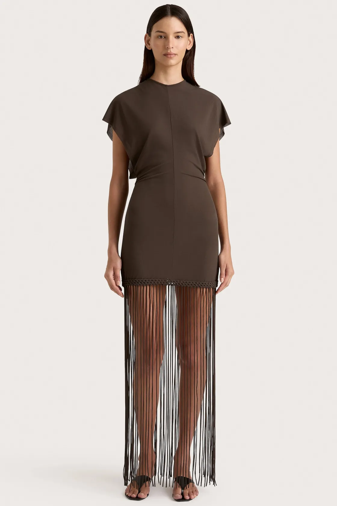 Dresses^Faithfull The Brand Brita Fringe Dress Chocolate Brown Chocolatebrown